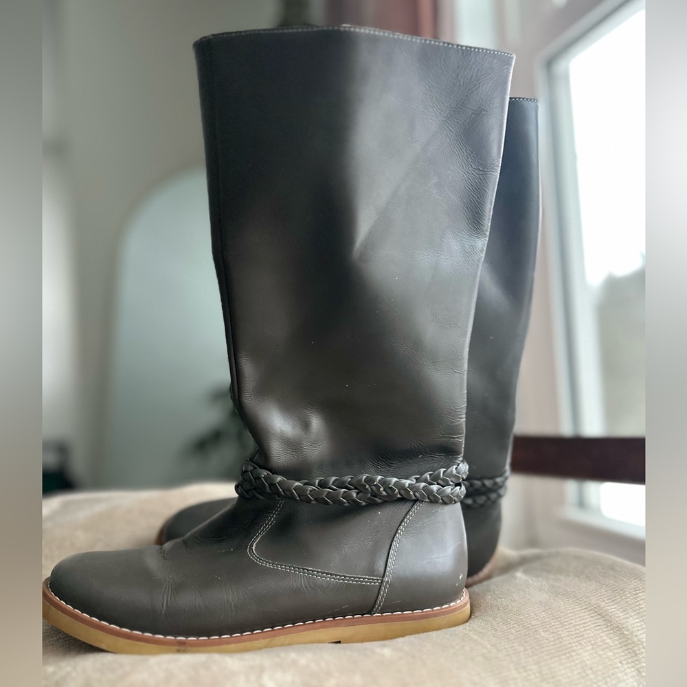 Elephantito Youth Braid Detail Tall Leather Boots US4/EU35